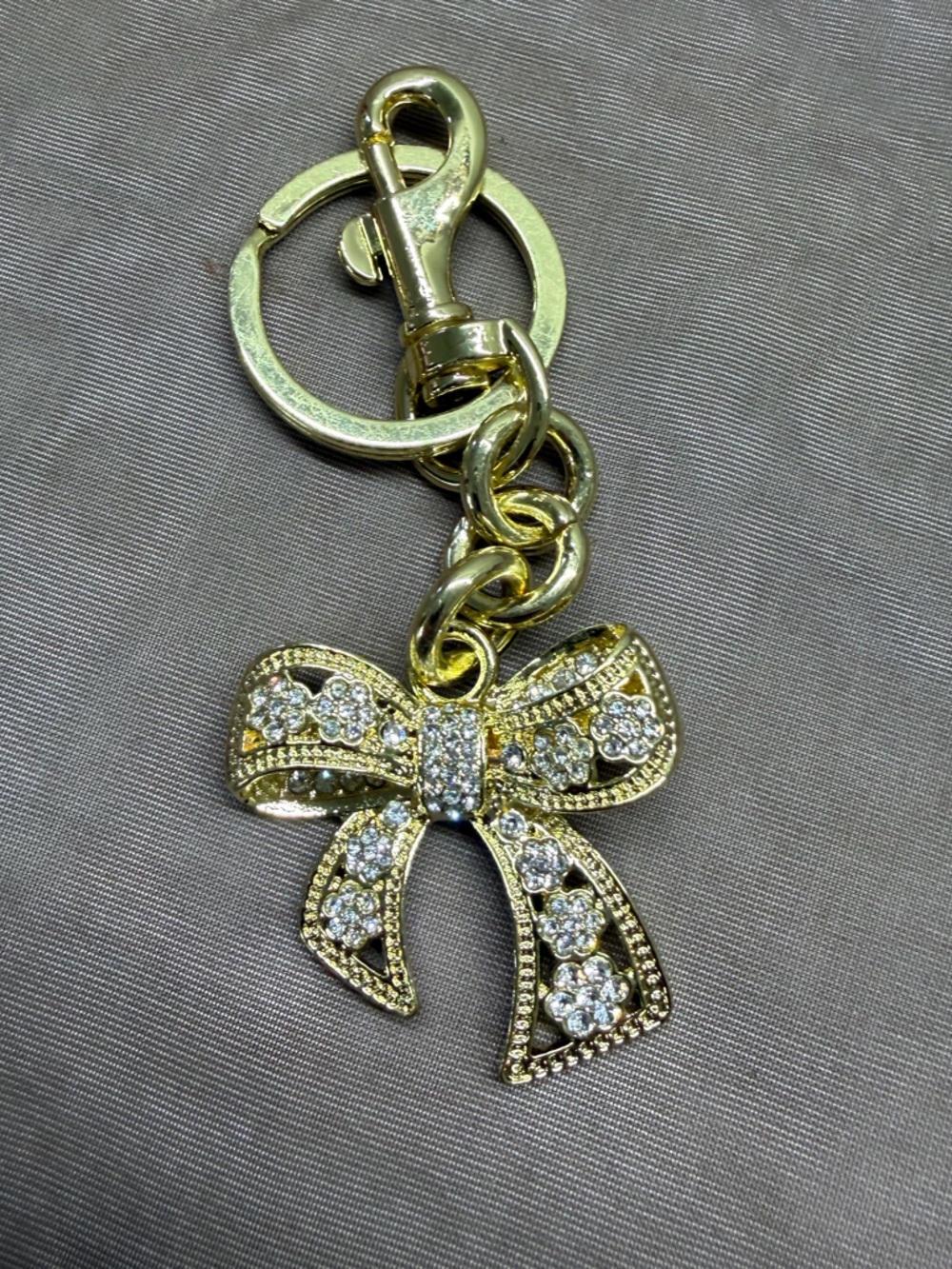 Gold Crystal Bow Keychain Charm